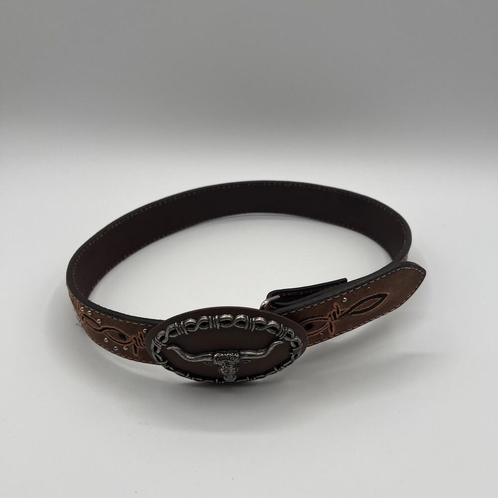 NACONA Belt Tooled Leather Western Longhorn Mens Belt
